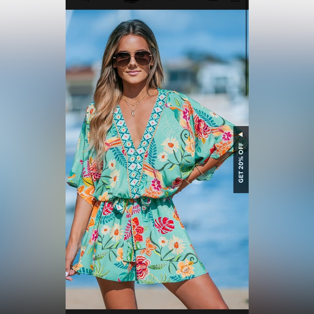 Cupshe Green and Pink Swim Coverup with Tropical Flair
